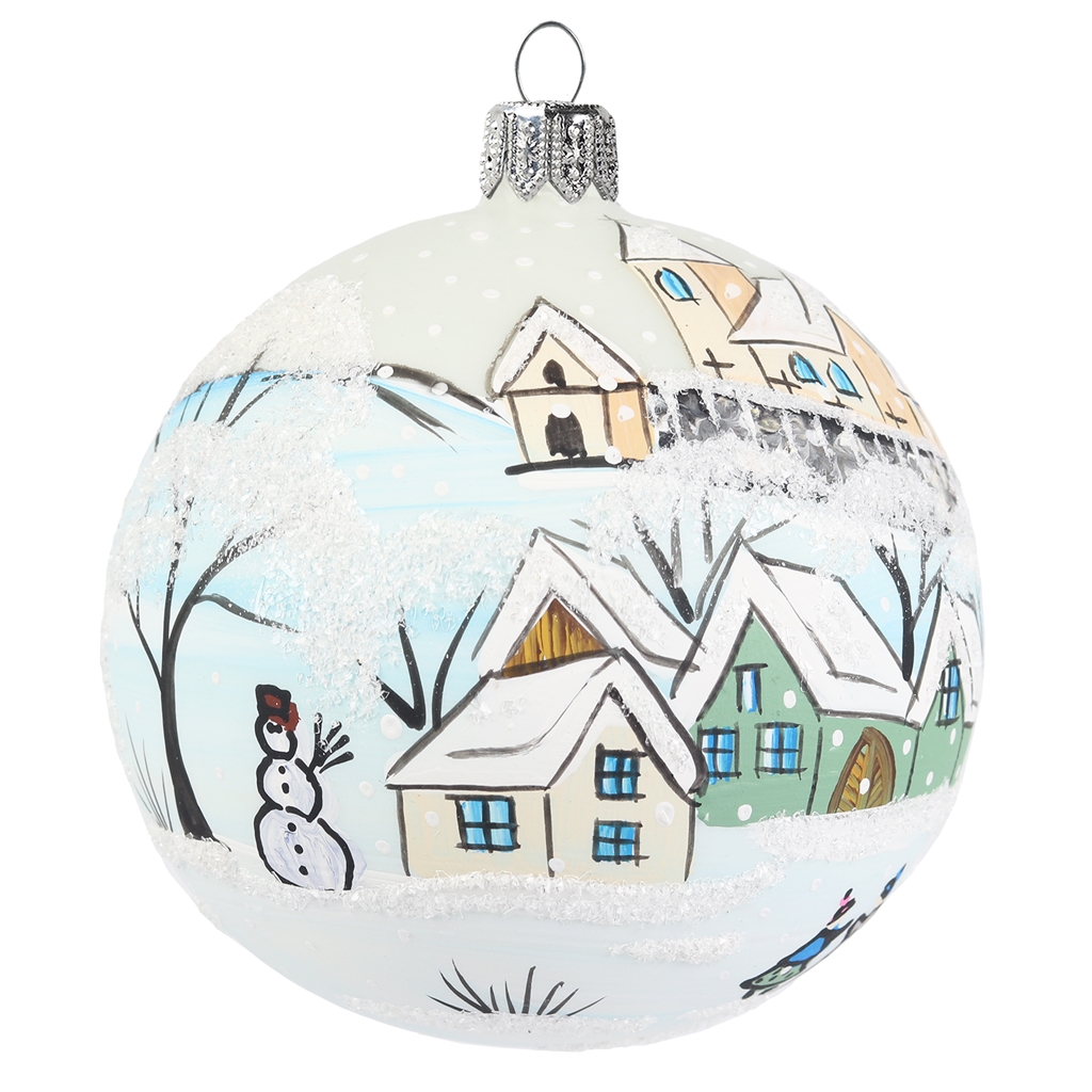 Glass ball with painted town theme