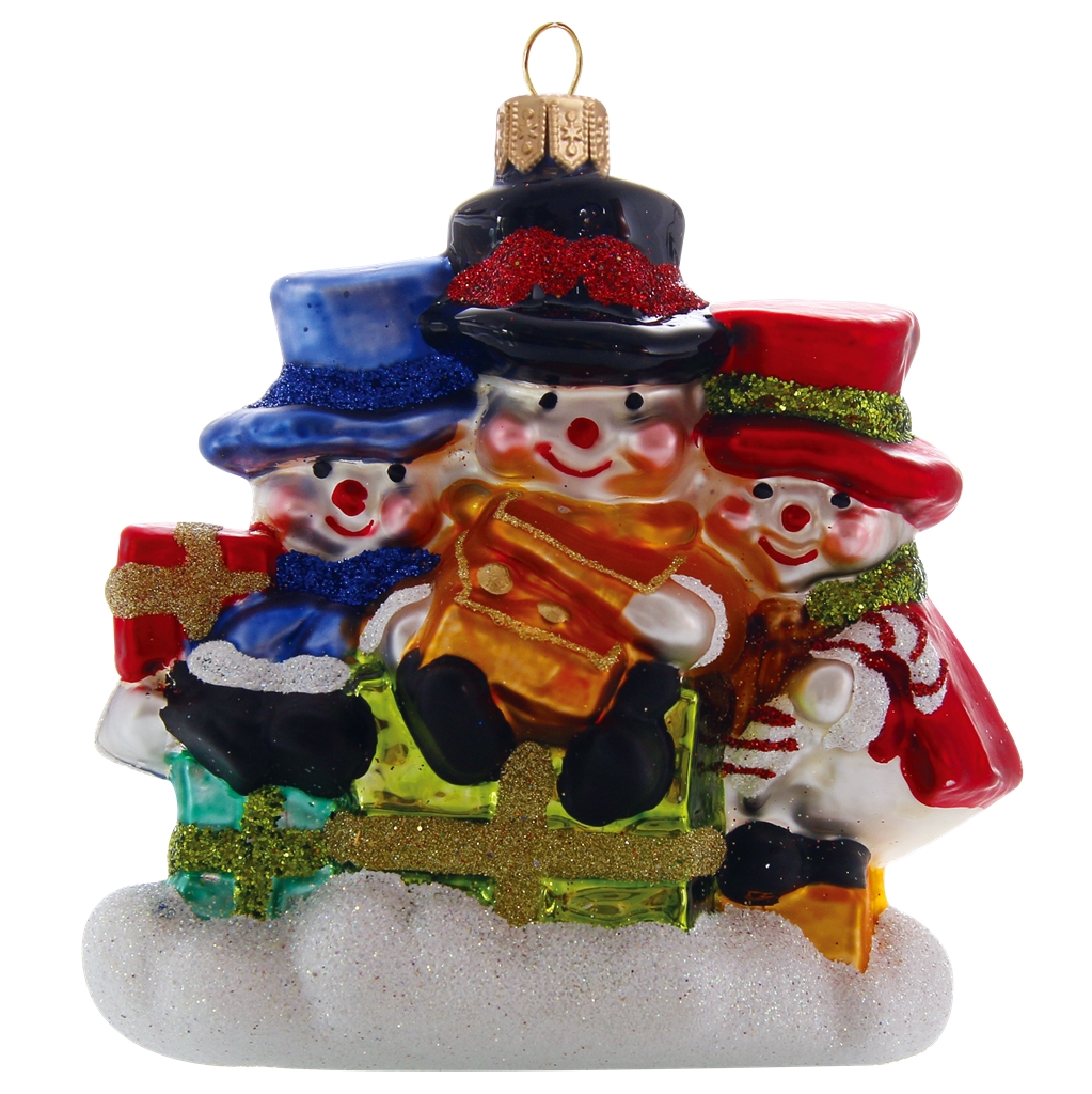 Three Snowmen Blown Christmas Ornament