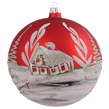 Glass bauble with red cottage motif