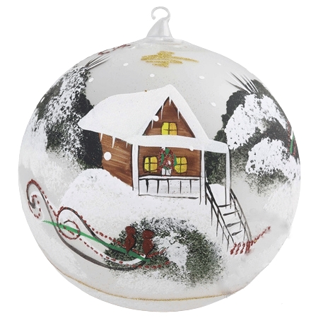 Glass bauble with colorful village motif