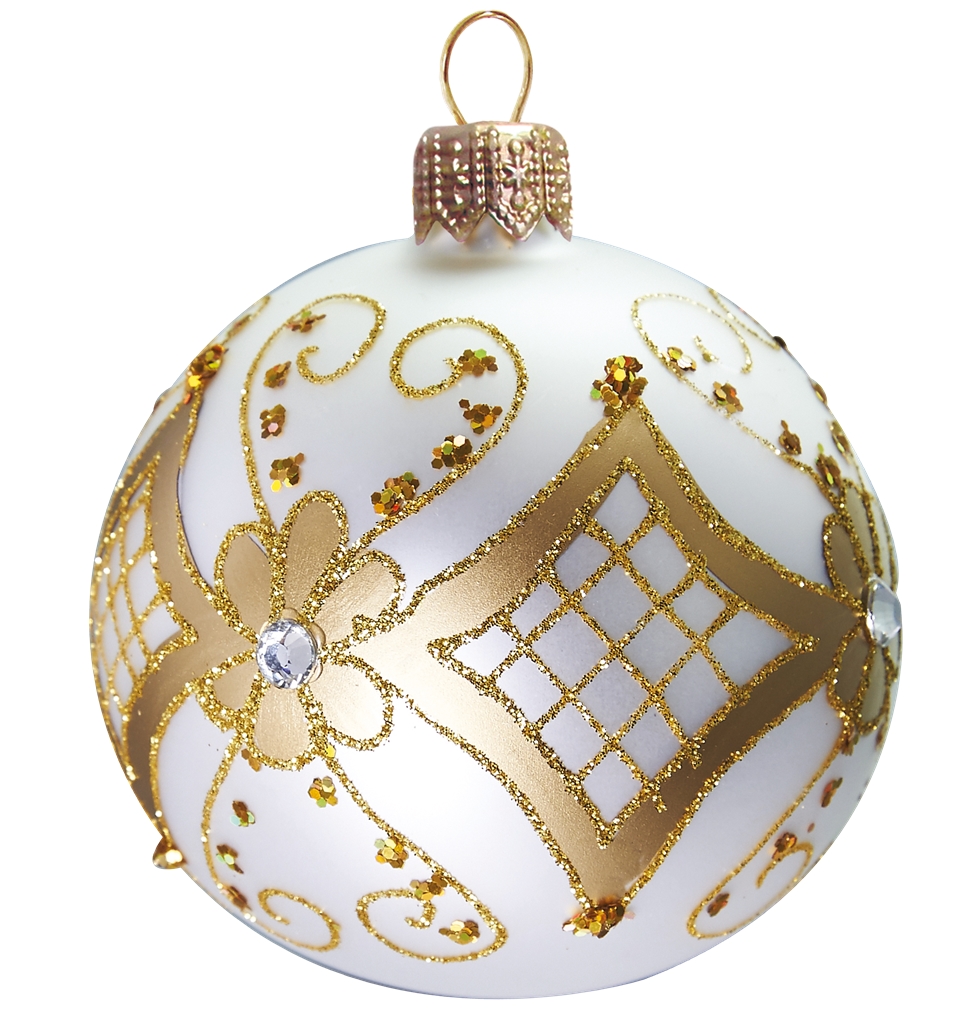 White matt bauble with golden decor