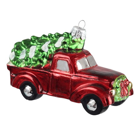 Christmas glass truck with a tree