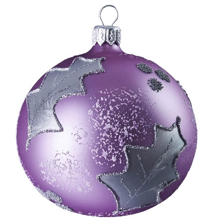Purple Christmas ball with holly leaf décor 10cm