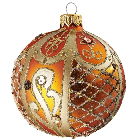 Orange Christmas bauble with glass bead décor 8cm