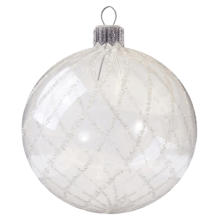 Clear glass Christmas ball with white rain decor