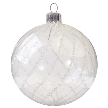 Clear glass Christmas ball with white rain decor
