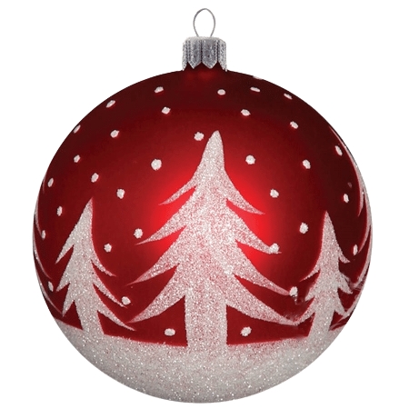 Red matt ball with snowy landscape decor