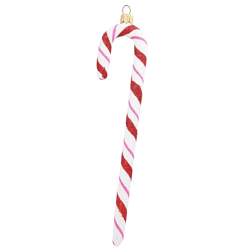 Glass candy cane red & pink