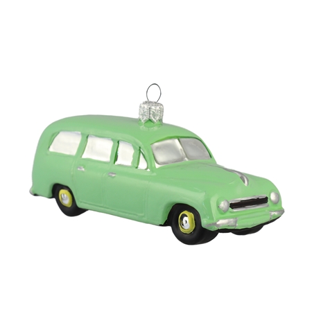 Glass ornament car green veteran