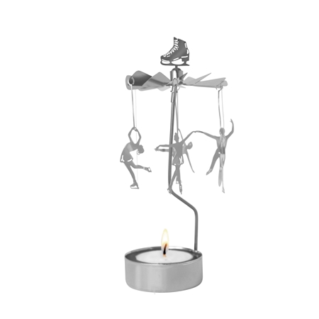 Rotary candle holder silver figure skaters