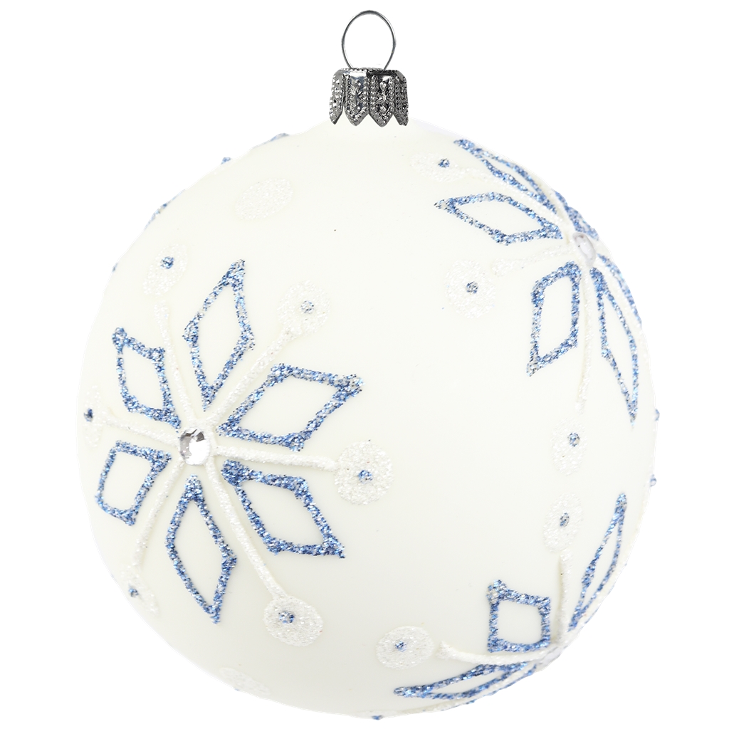 Glass ball white with blue decor