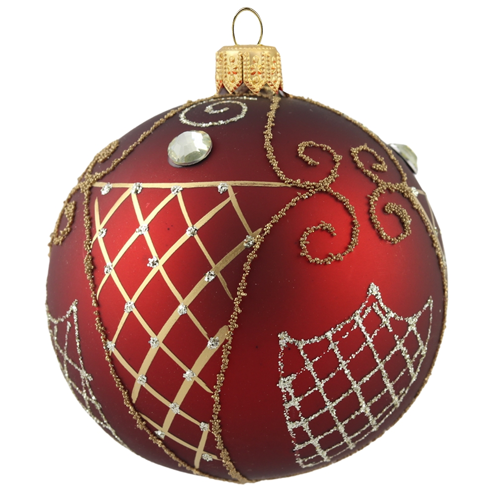 Claret Christmas bauble with bead décor matt finish10cm
