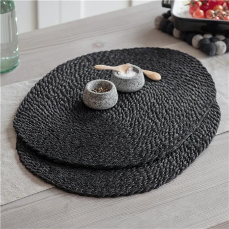 Set of two black jute placemats