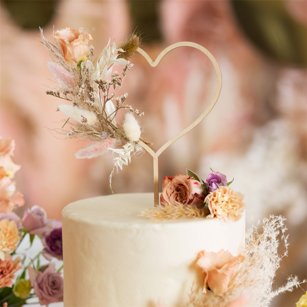 Wooden heart cake topper