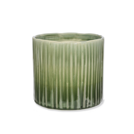 Ceramic flowerpot green linear pattern medium