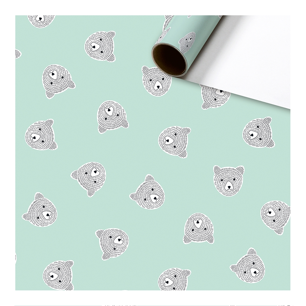 Mint wrapping paper with teddy bears