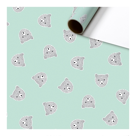 Mint wrapping paper with teddy bears
