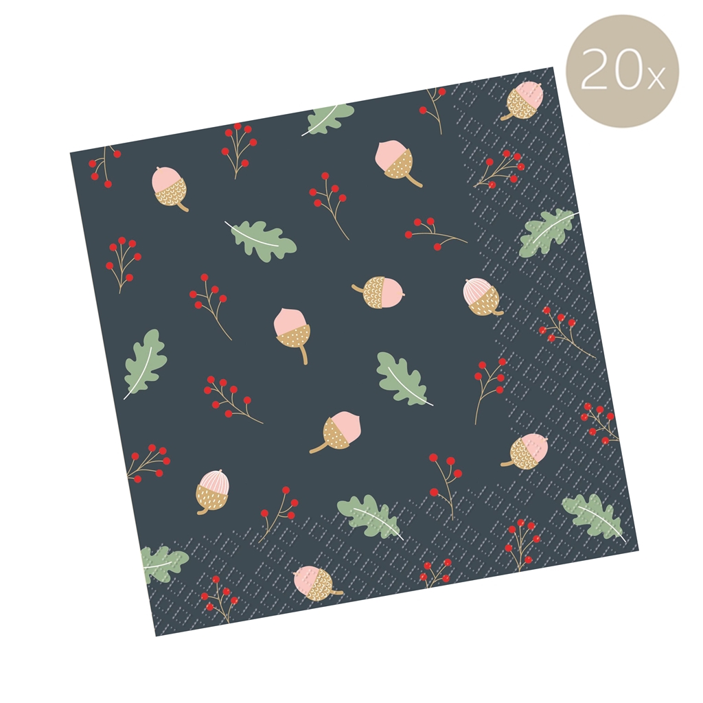 Dark blue paper napkins with acorns