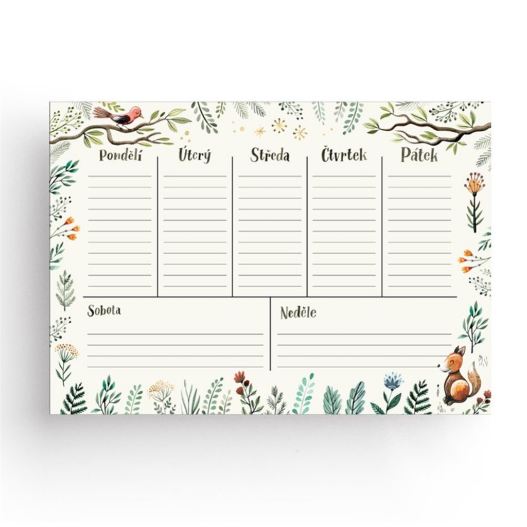 Weekly planner with animal decoration