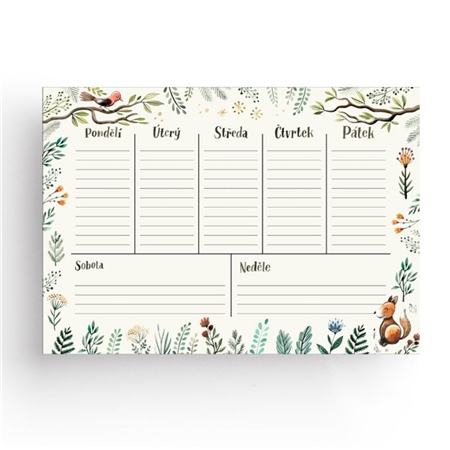 Weekly planner with animal decoration