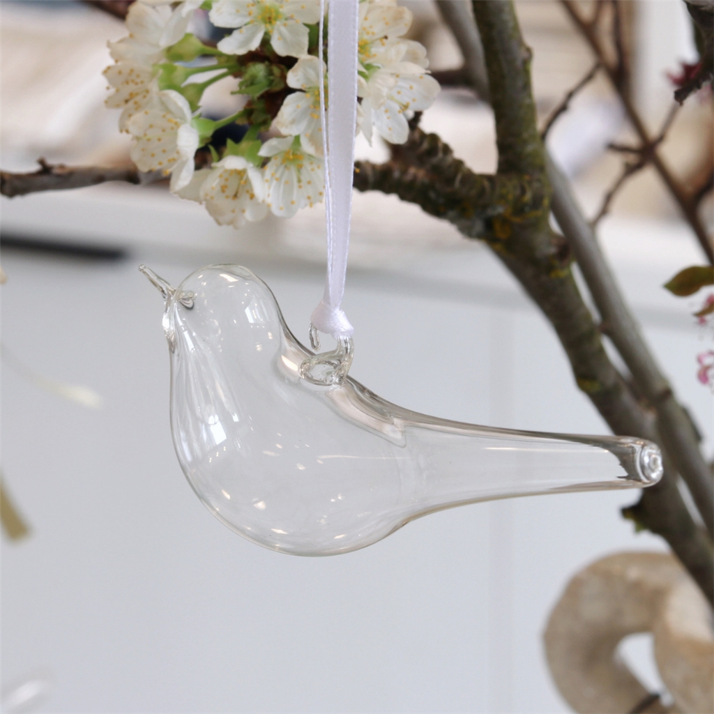 Clear glass bird with glass eyelet