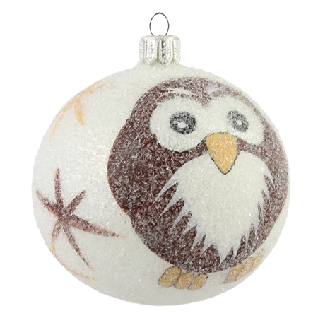 Snowy glass ball with owl motif
