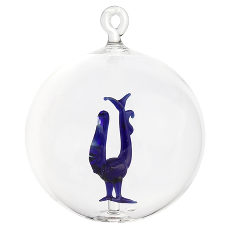 Christmas ornament with blue rooster figure
