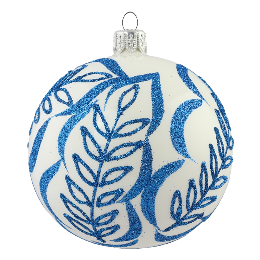 White ornament with blue leaves