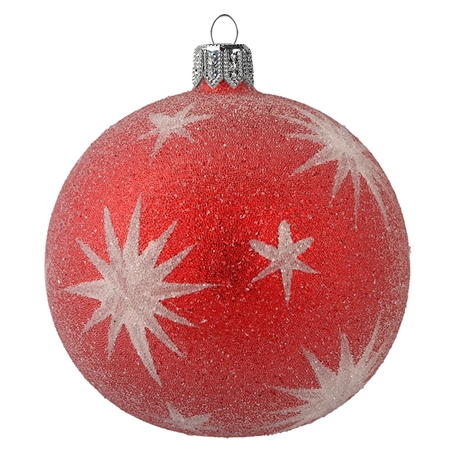 Sparkly red ball ornament with stars
