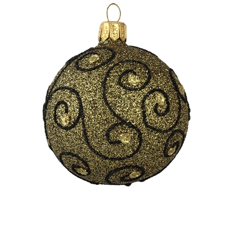 Golden ball ornament with black spirals