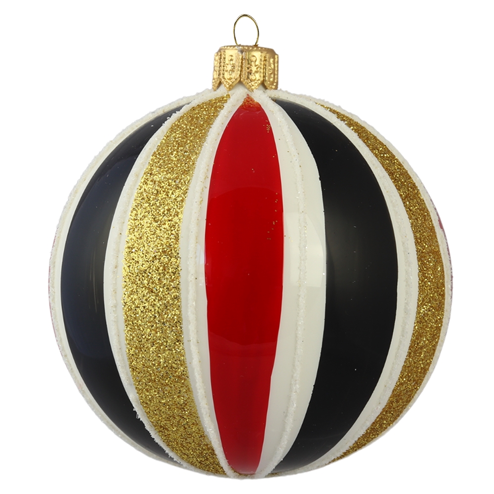 Glass ball ornament with coloured stripes