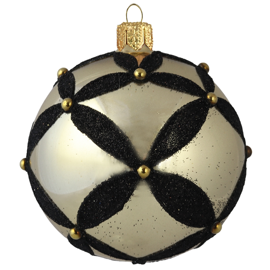 Golden ball ornament with black decoration and rhinestones