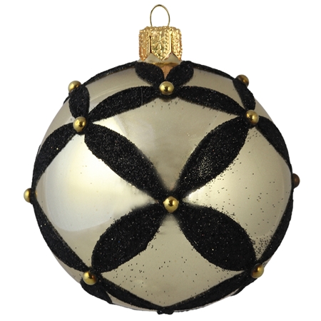 Golden ball ornament with black decoration and rhinestones