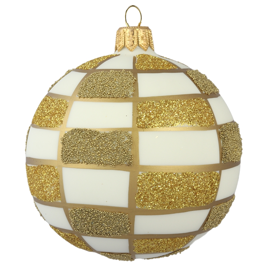 Creamy white ball ornament with chessboard decoration