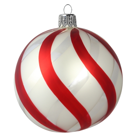 Silver ball ornament with red stripes