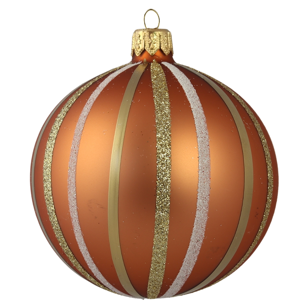 Coppery ball ornament with stripes decoration