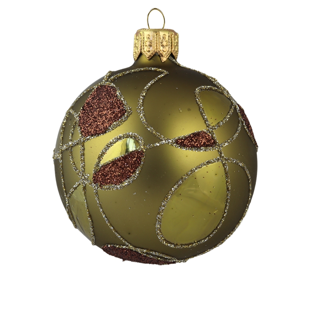 Green Christmas ball ornament with brown decoration