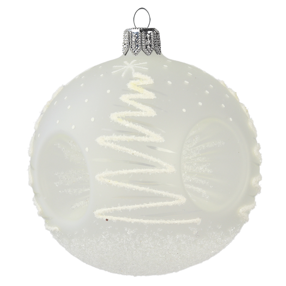 Frosted ball ornament with white tree