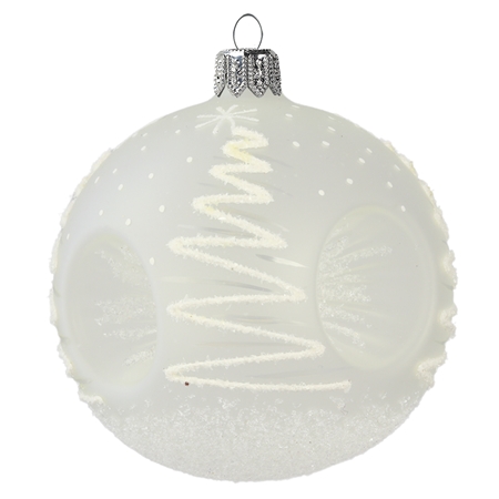 Frosted ball ornament with white tree