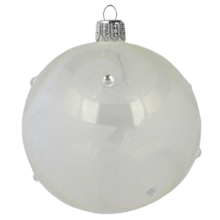 Ball ornament with white spirals decoration and rhinestones