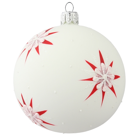White Christmas ball ornament with red stars