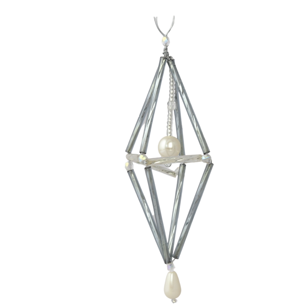 Grey and white beaded bipyramid ornament