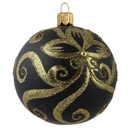 Matt black ball ornament with flower decoration