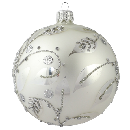 Frosted silver ornament with branchlets and leaves decoration