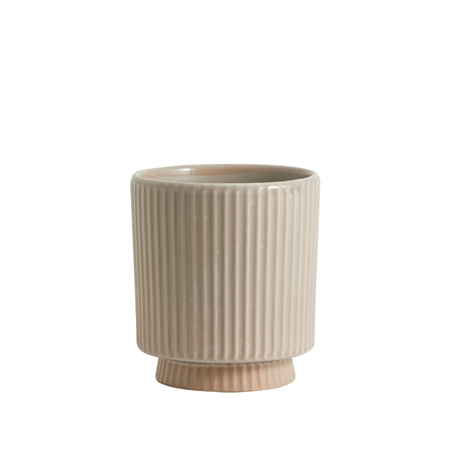 Sand colour flower pot with line indents