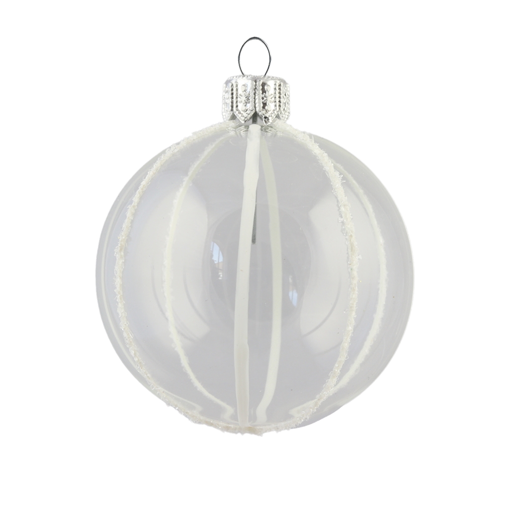 Clear ball ornament with white stripes decoration