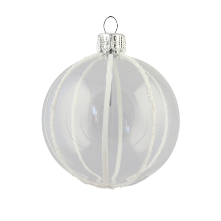 Clear ball ornament with white stripes decoration