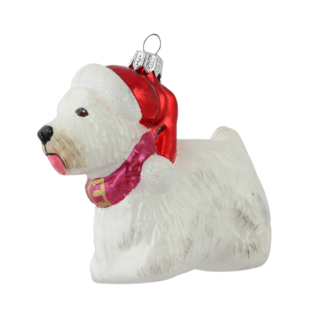 Dog Westik with red hat Christmas ornament