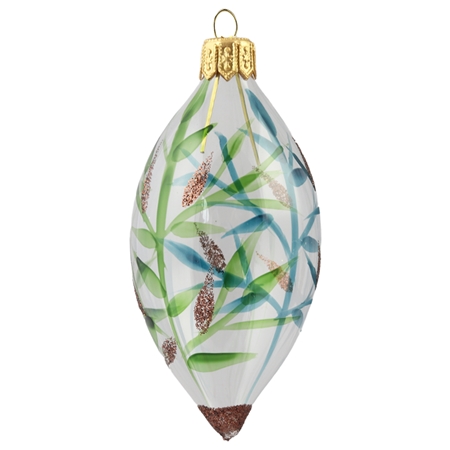 Clear olive shape ornament with green and blue decoration