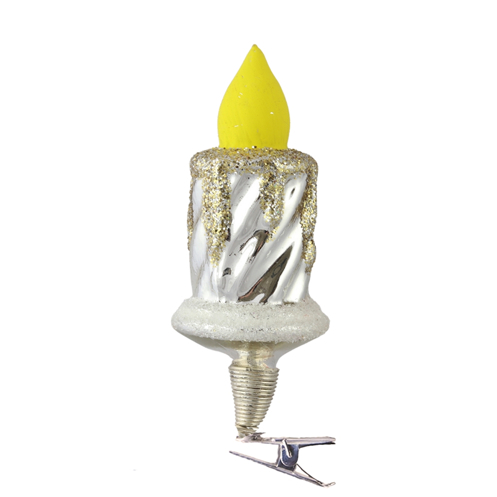 Silver candle ornament with a clip